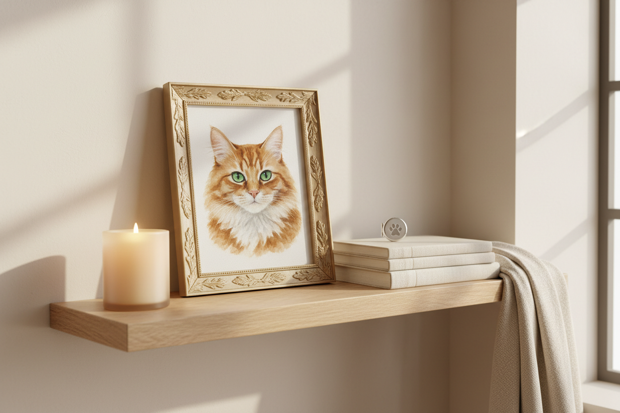 Personalized cat memorial gift with custom portrait and candle