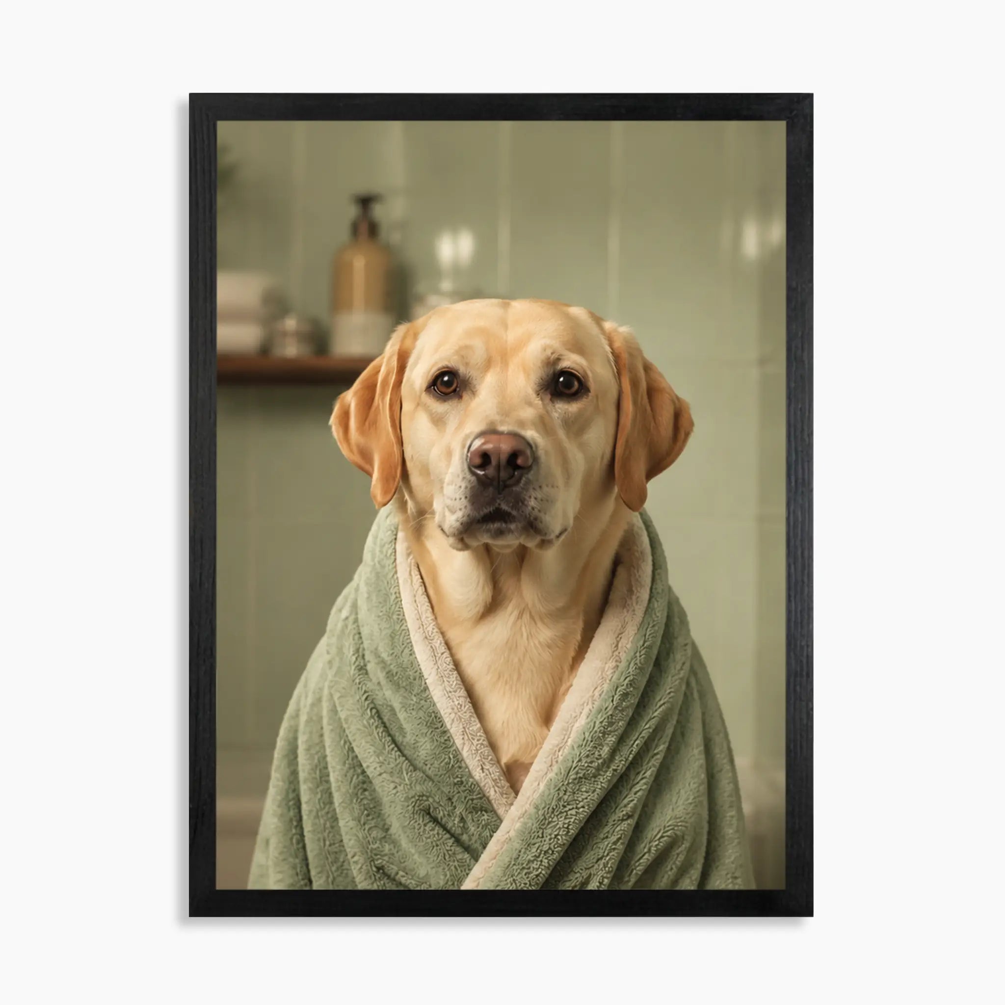 Custom Pet Bathroom Wall Art – Your Dog or Cat in a Spa Robe