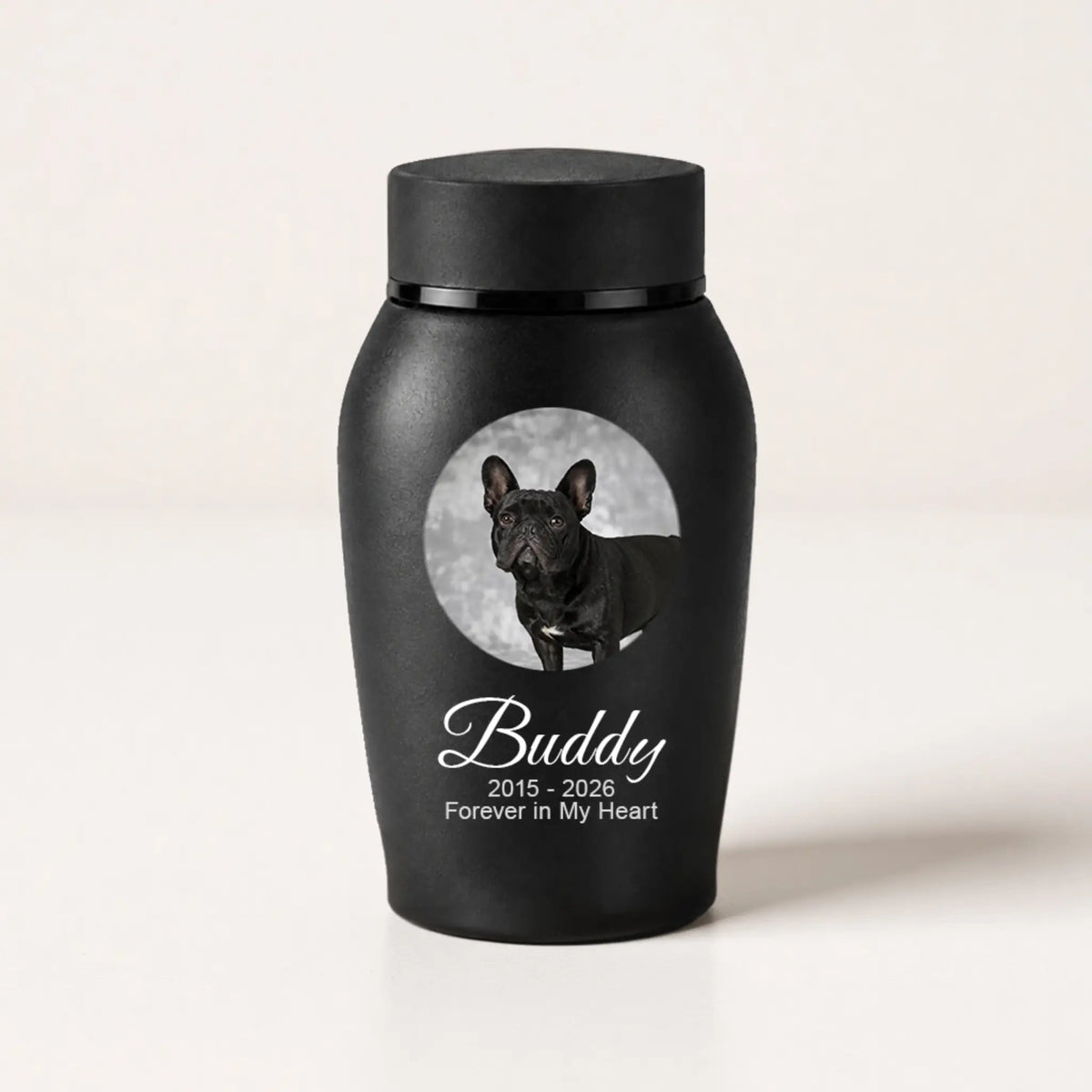 Custom Stainless Steel Dog Urn with Photo, Name & Dates