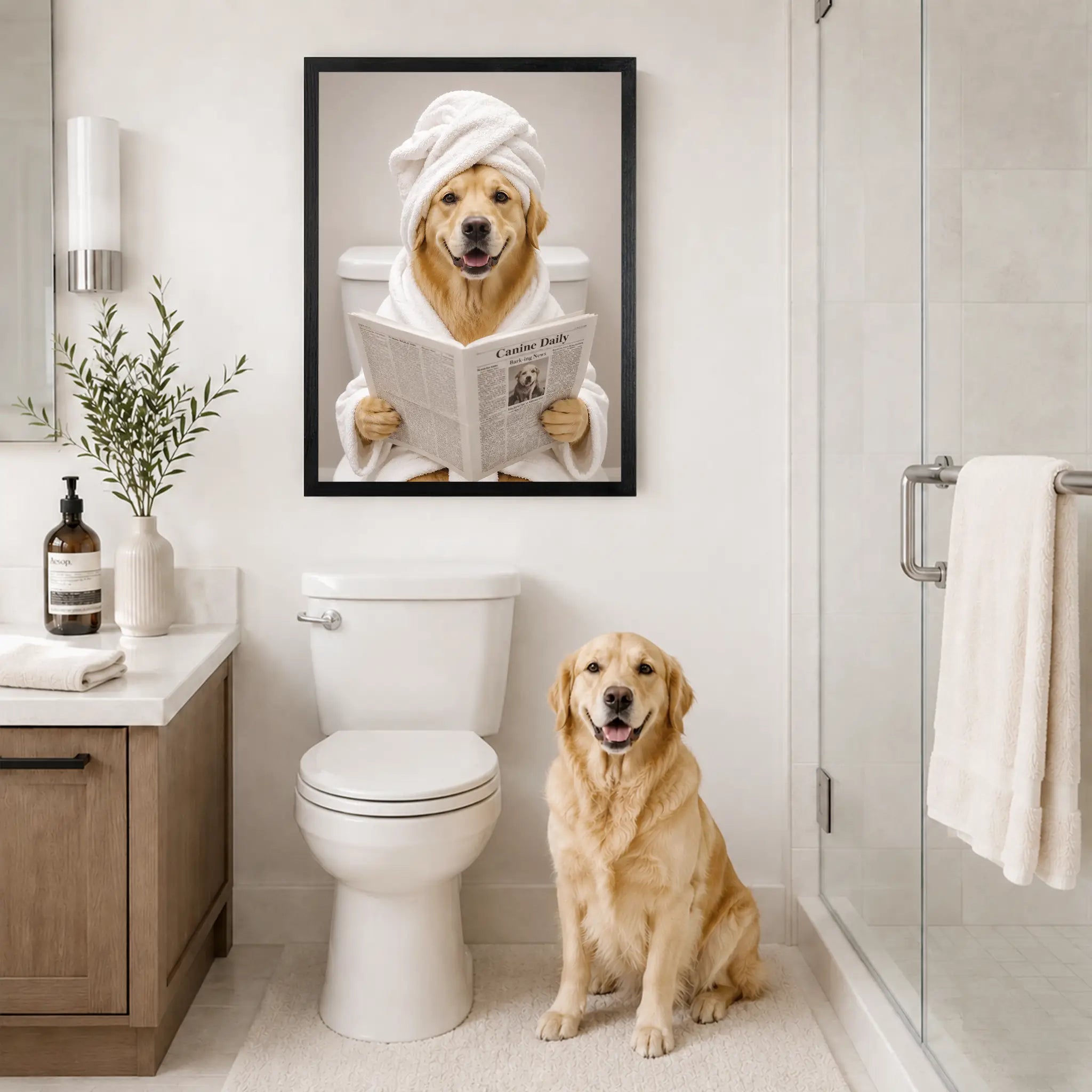 Custom Pet Bathroom Wall Art – Your Dog or Cat on the Toilet