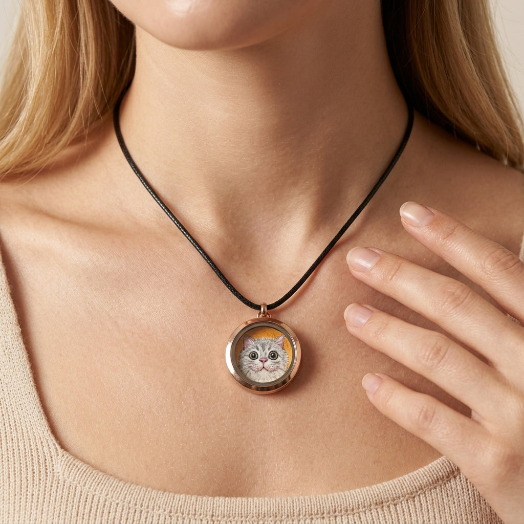 Custom pet locket necklace shown in gold, silver, and black finish options side by side