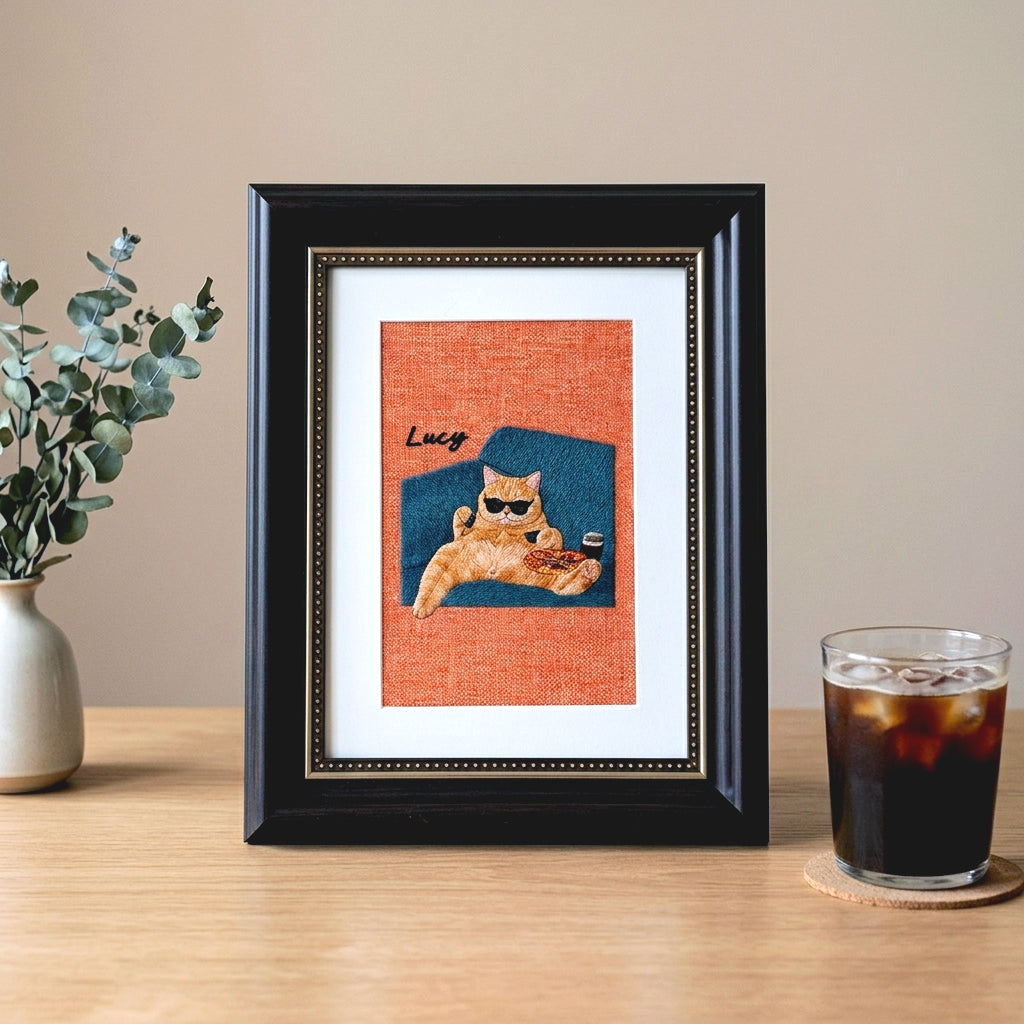 Custom Funny Pet Portrait Embroidery from Photo – Framed Pet Gift