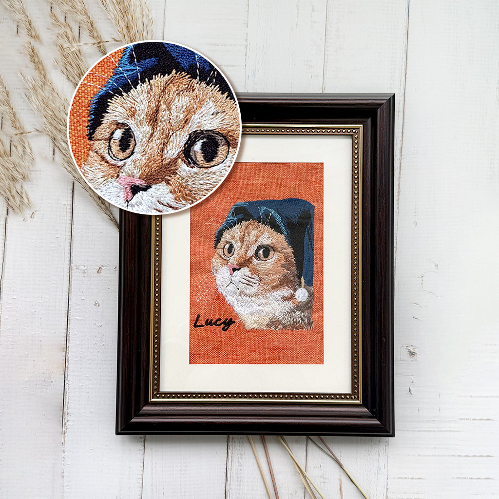 Custom pet memorial embroidery gift shown in packaging ready to be given as a sympathy gift