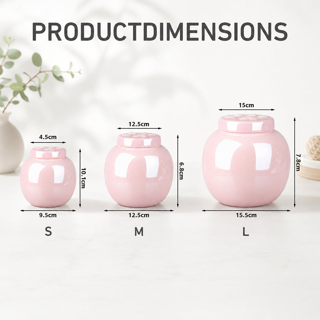 Size guide showing 350ml, 800ml, and 1500ml options for the pink cat cremation urn