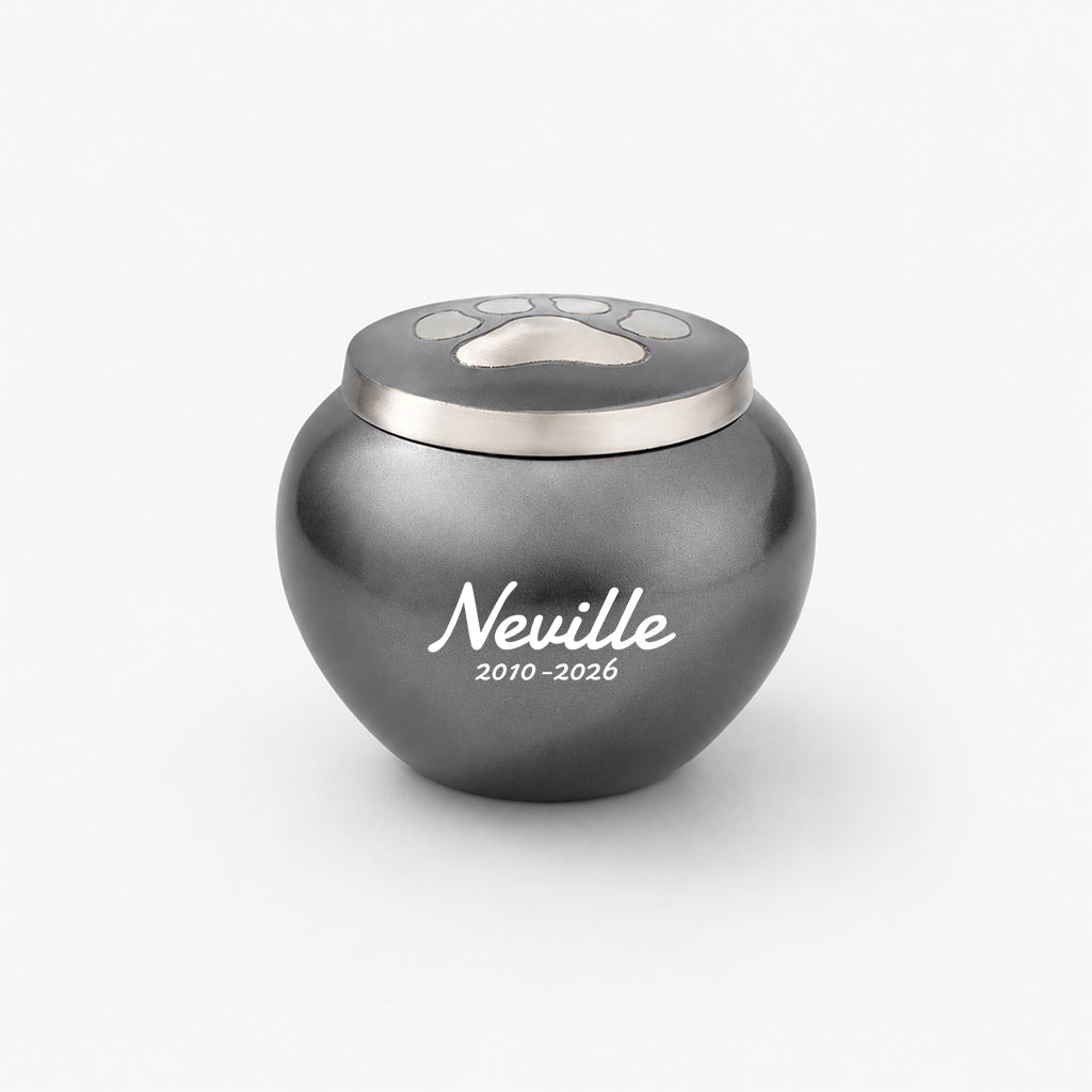 Custom Pet Cremation Urn – Brass Paw Print with Name & Dates