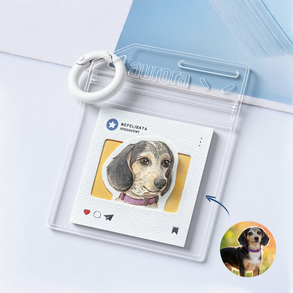 Close-up of watercolor dog portrait charm showing brushstroke detail and vibrant colors