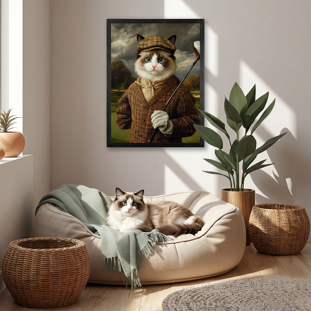 Custom golf pet portrait on wood shown in small and large size options side by side