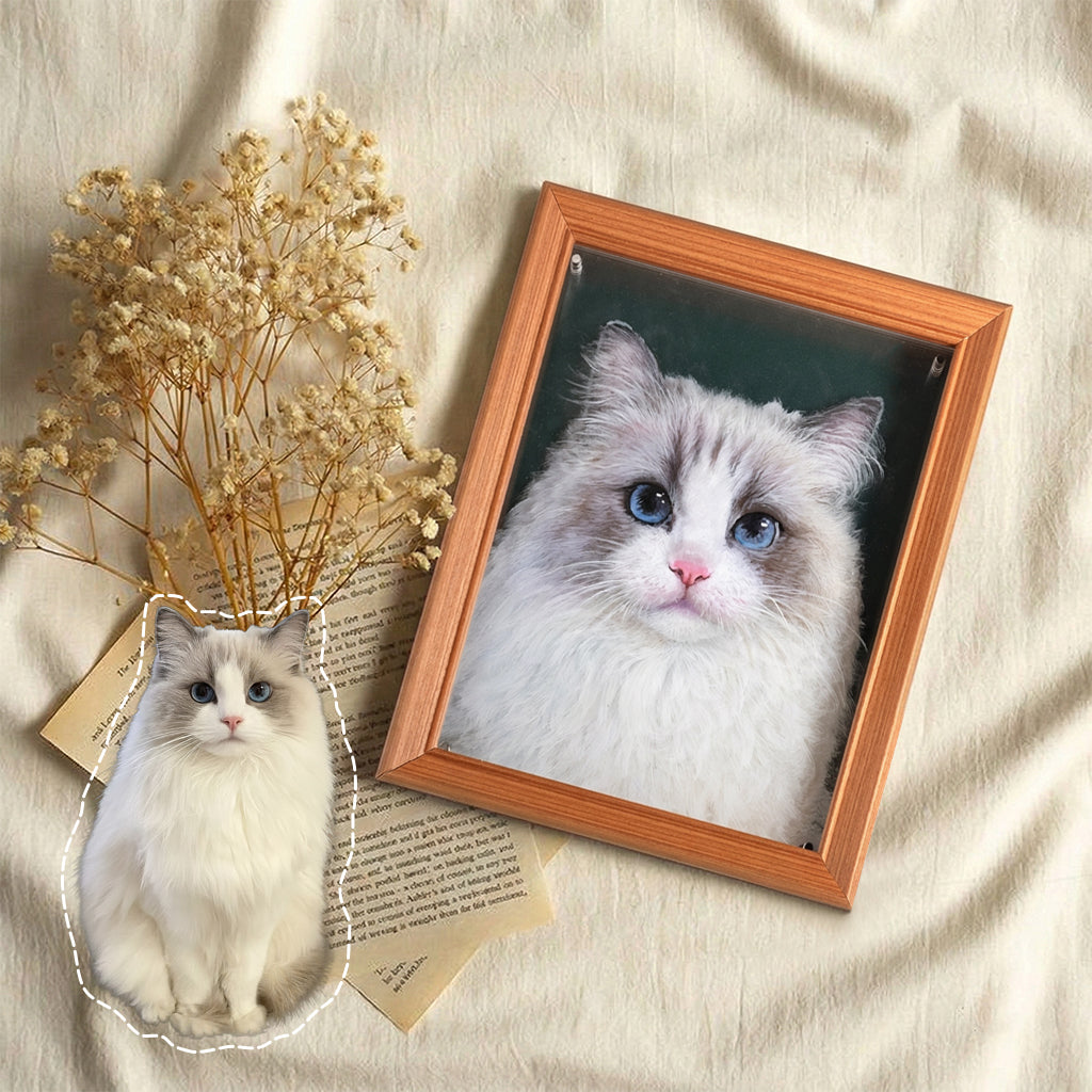 Fine art custom pet portrait on 8x10 acrylic panel displayed on a wall as a luxury personalized gift