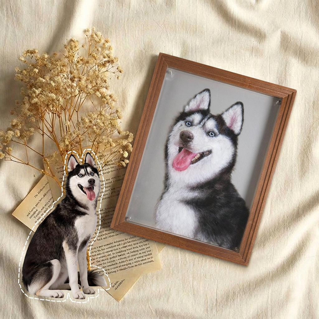 Fine art 8x12 acrylic pet portrait panel displayed on a wall as a statement custom pet portrait gift
