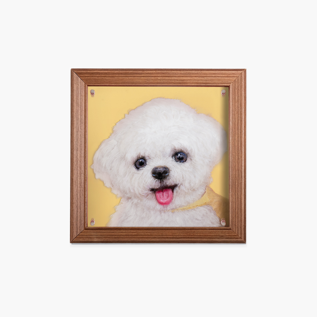 Custom hand-painted pet portrait on a compact 8x8 multi-layer acrylic panel with vivid color detail