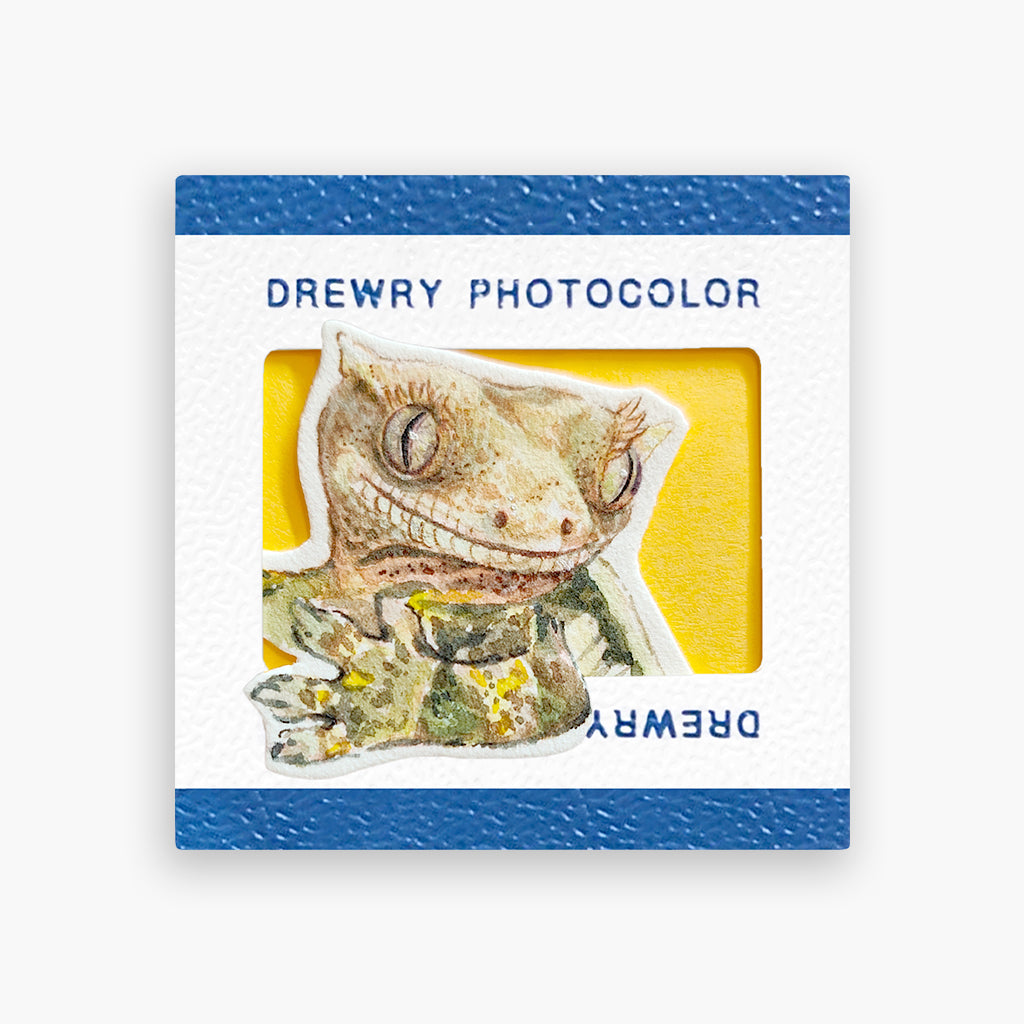 Custom lizard portrait keychain with hand-painted watercolor illustration on a round charm