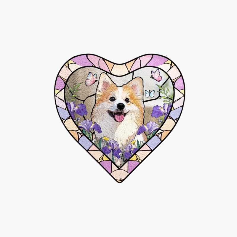 Size and shape overview for the custom heart-shaped pet portrait water ripple glass suncatcher