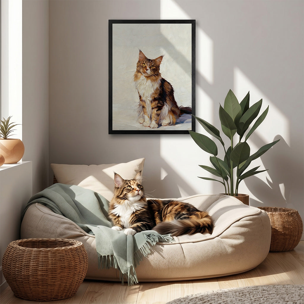 Custom oil-style pet portrait on wood shown in small and large size options side by side
