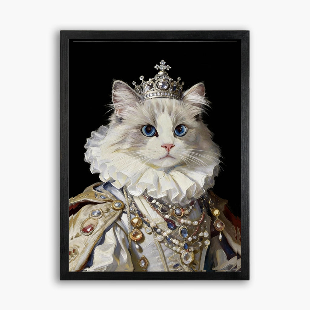 Custom queen pet portrait on wood with royal crown and jewels as a regal personalized wall art gift