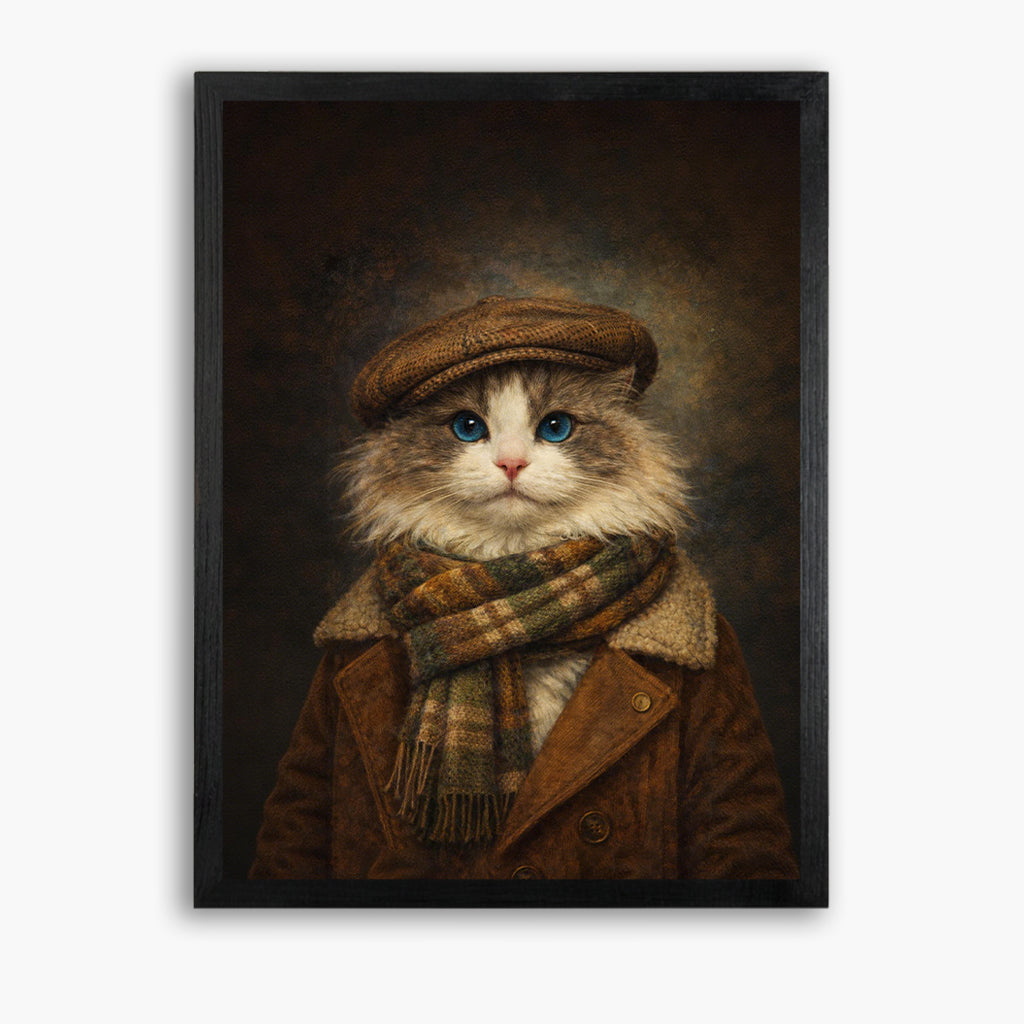 Custom vintage pet portrait on wood showing pet in cozy retro tweed style as personalized wall art