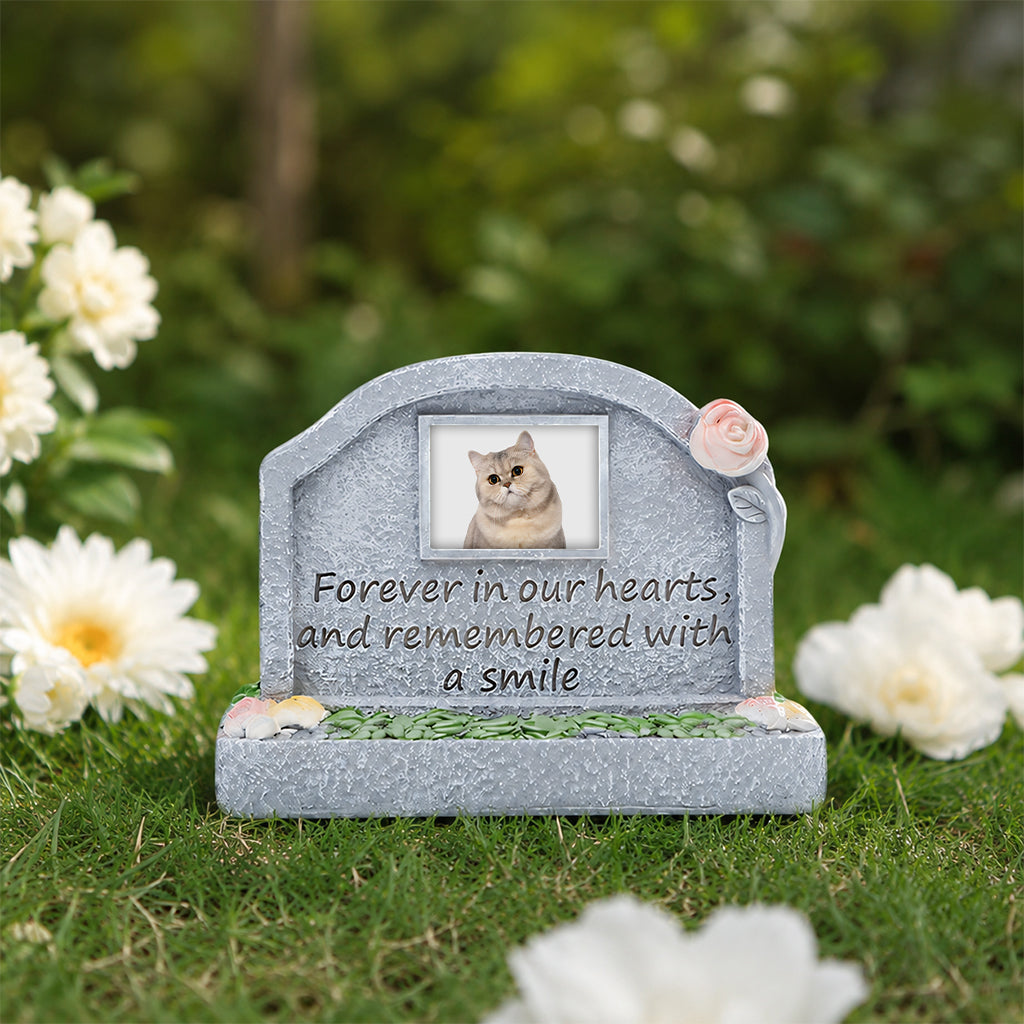 Cat memorial resin figurine with built-in photo frame shaped like a headstone keepsake