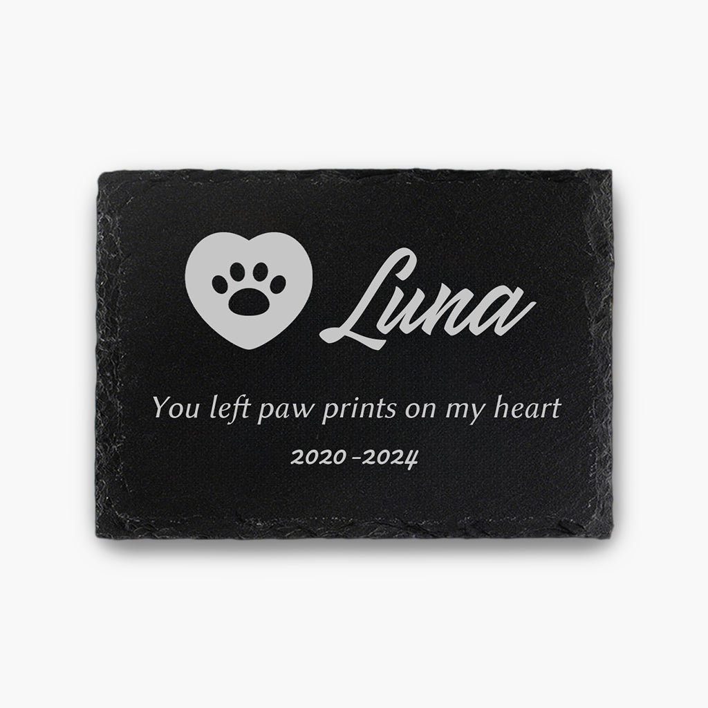 Pet memorial slate plaque shown in small, medium, and large size options side by side