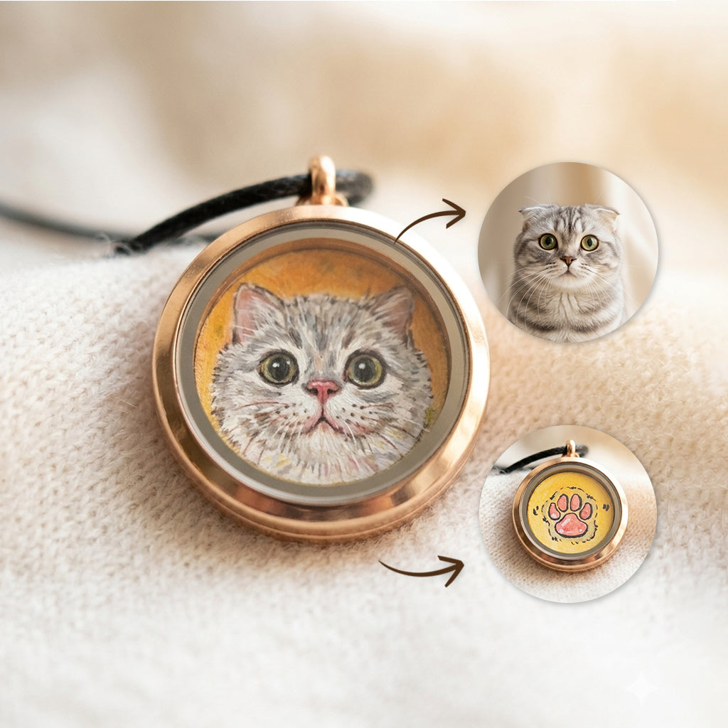 Closed gold locket necklace with personalized pet portrait as a pet keepsake gift