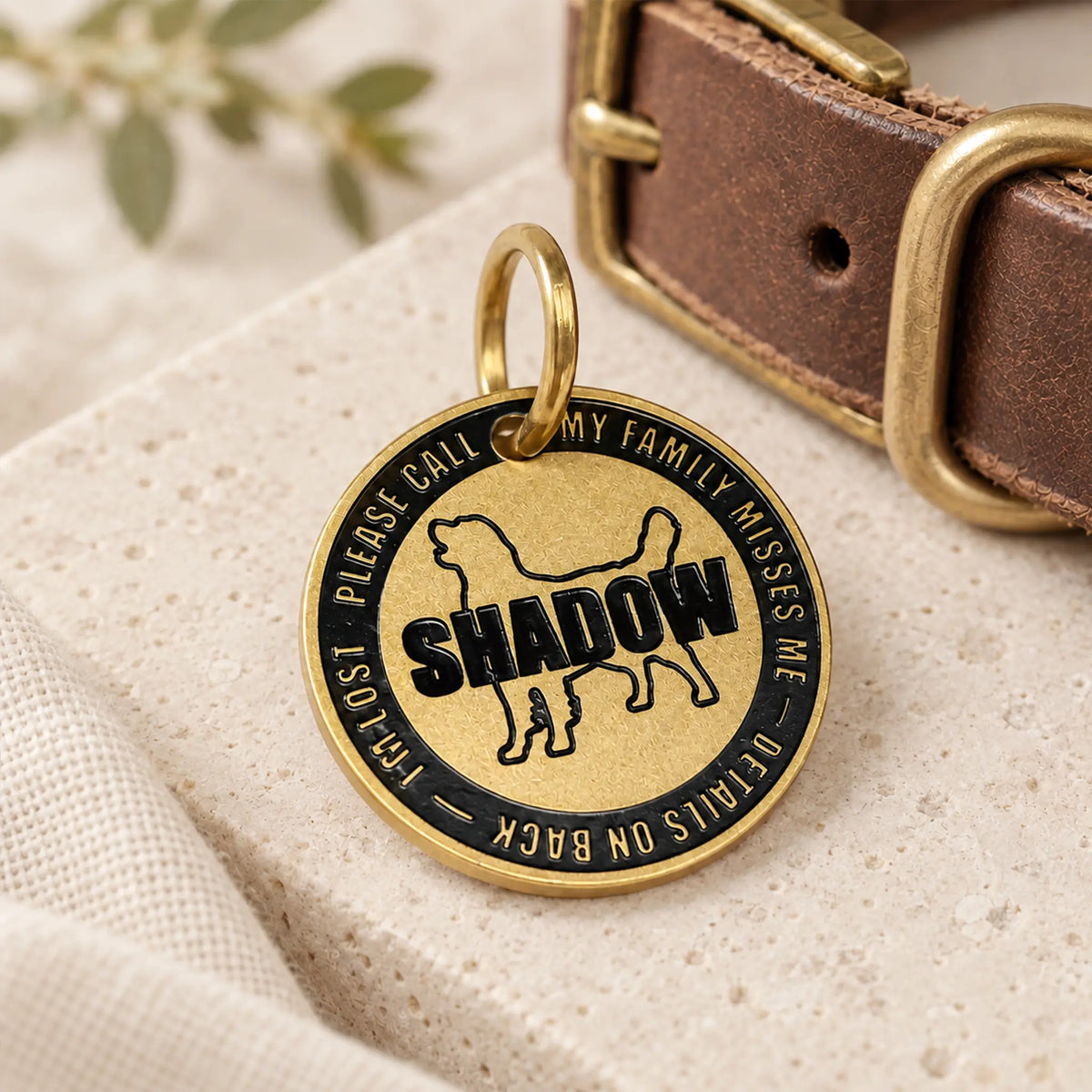 Call My Family Personalized Round Dog ID Tag – Gold Tone