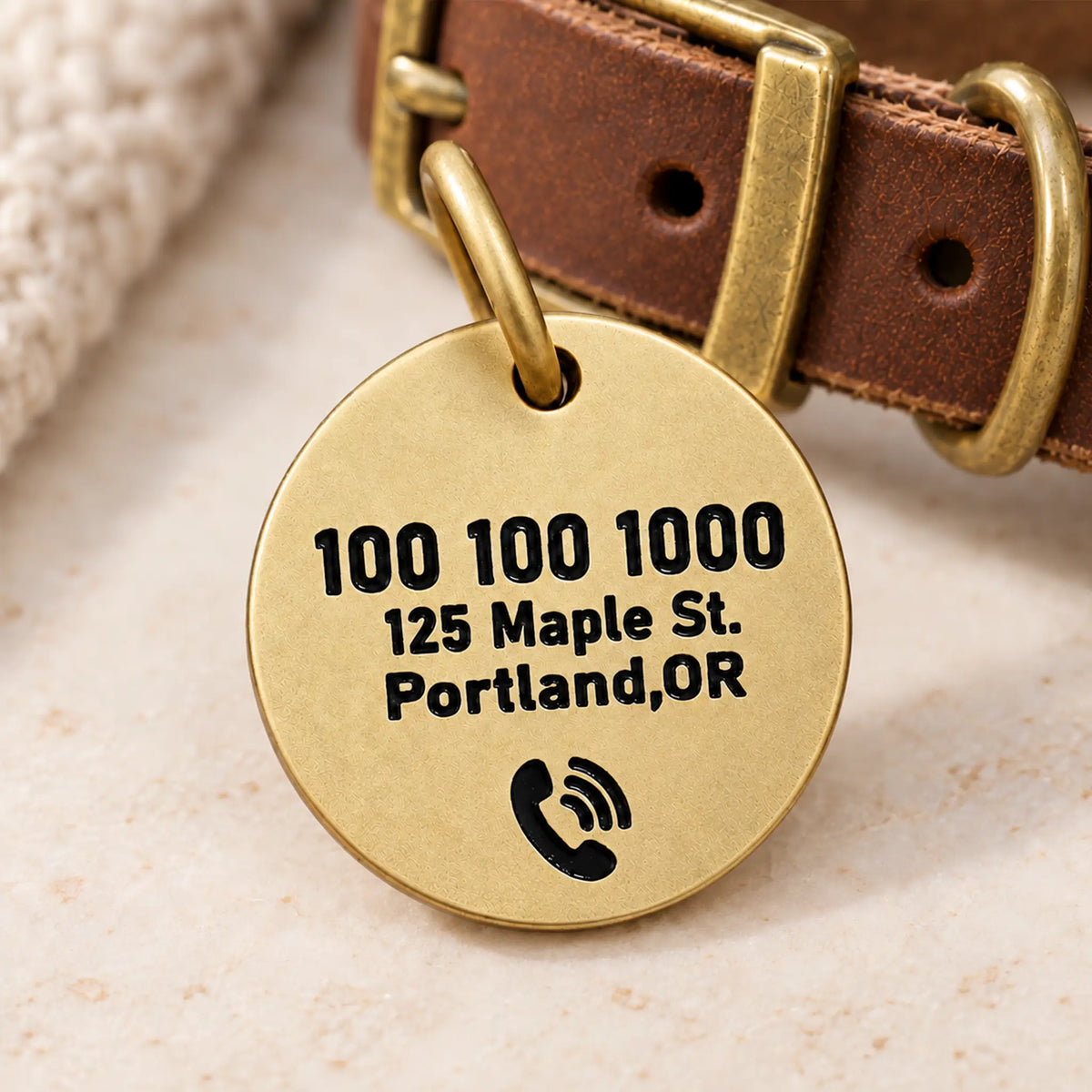 Call My Family Personalized Round Dog ID Tag – Gold Tone