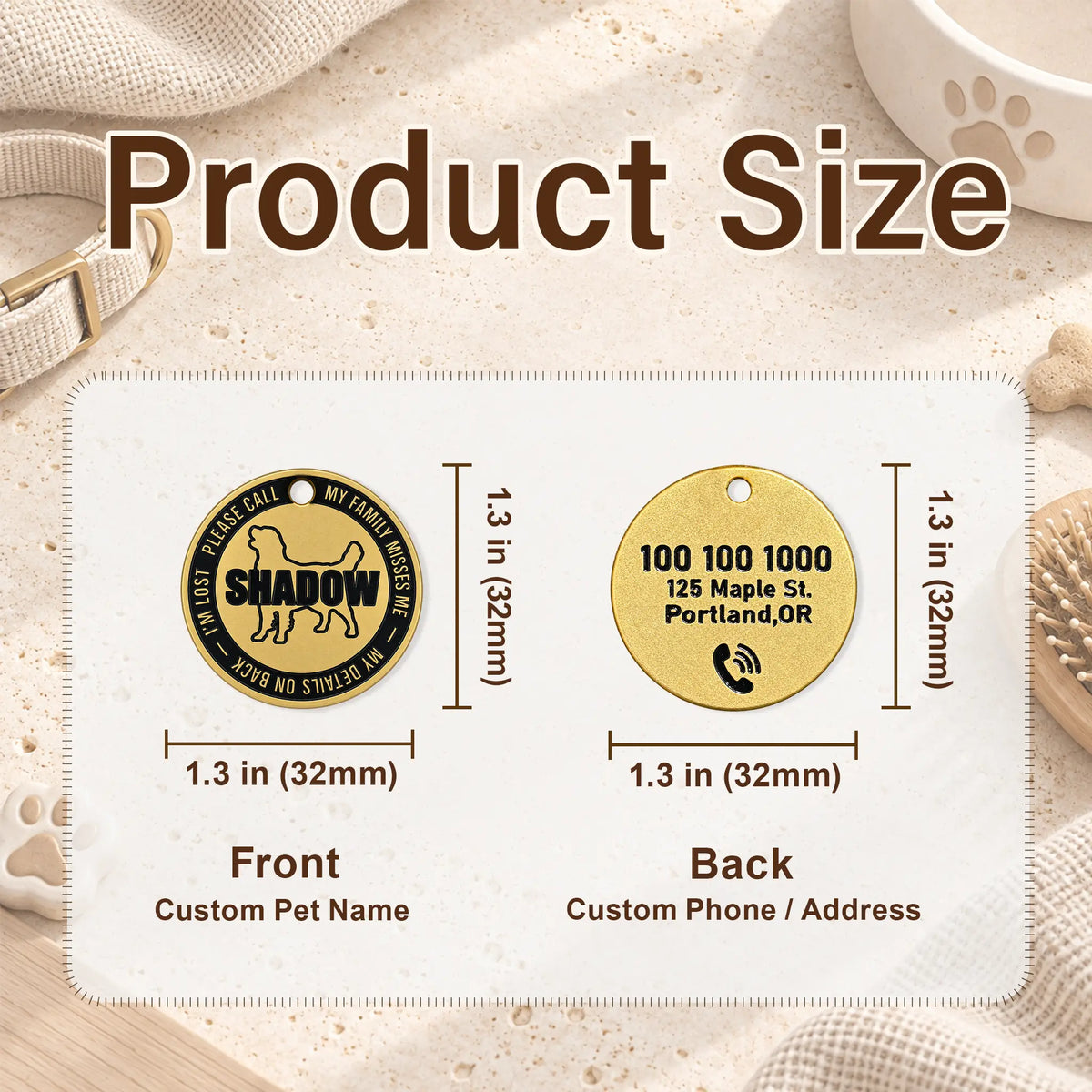 Call My Family Personalized Round Dog ID Tag – Gold Tone