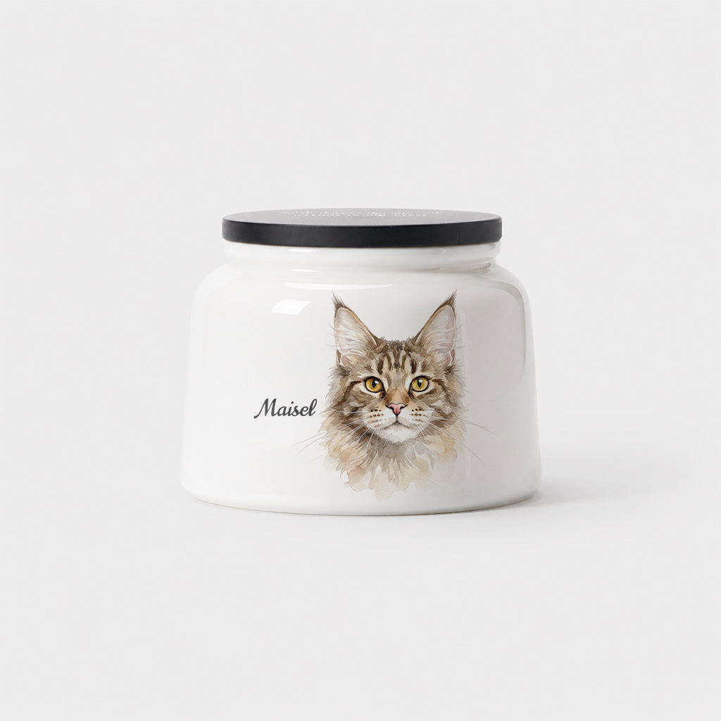 Custom Cat Cremation Urn – Watercolor Portrait & Name on Ceramic
