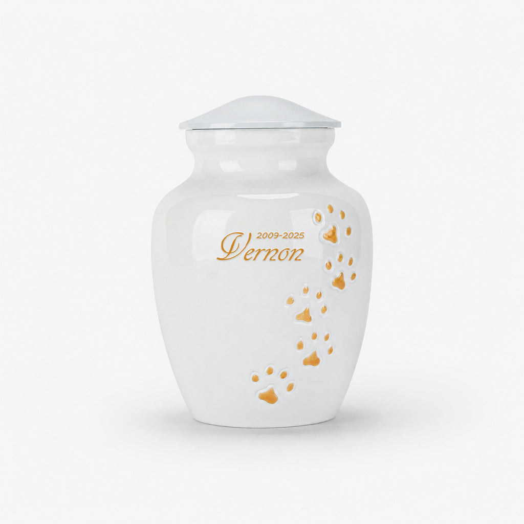 Custom Pet Cremation Urn – Paw Print with Name & Dates