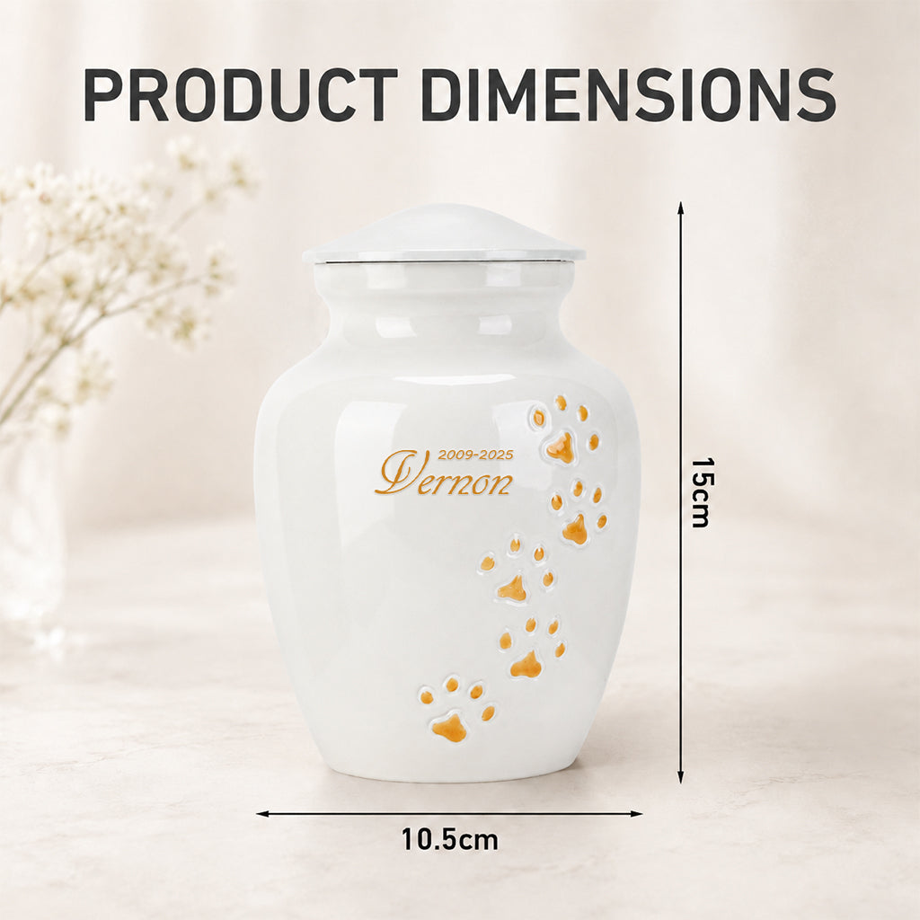 Custom Pet Cremation Urn – Paw Print with Name & Dates