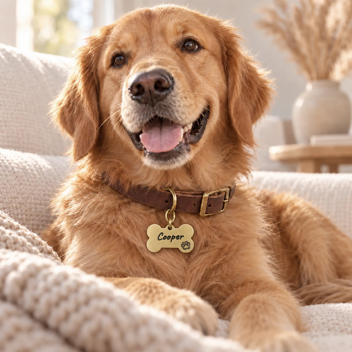 Classic Script Personalized Bone Dog ID Tag – Gold Tone