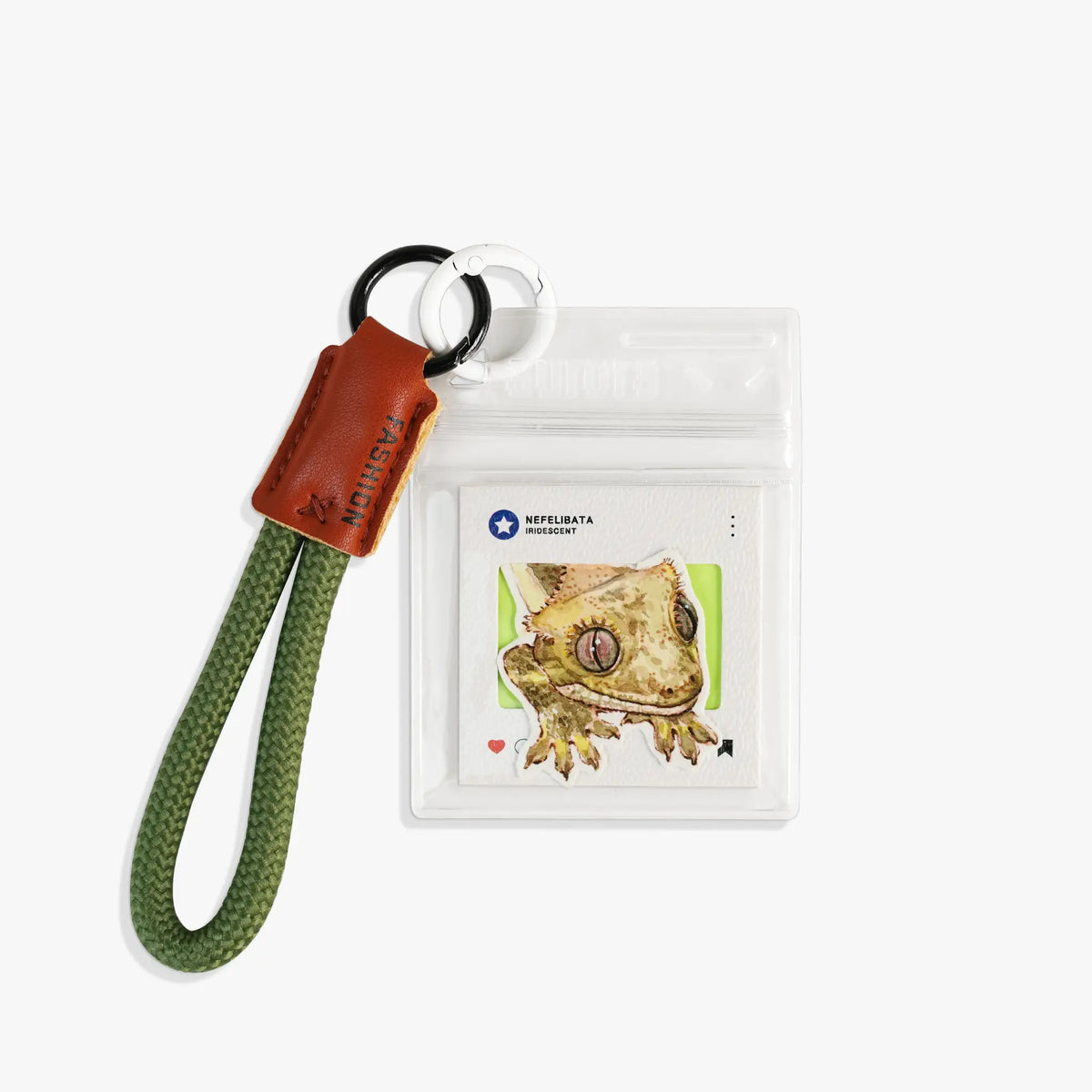 Custom lizard portrait keychain with hand-painted watercolor crested gecko charm