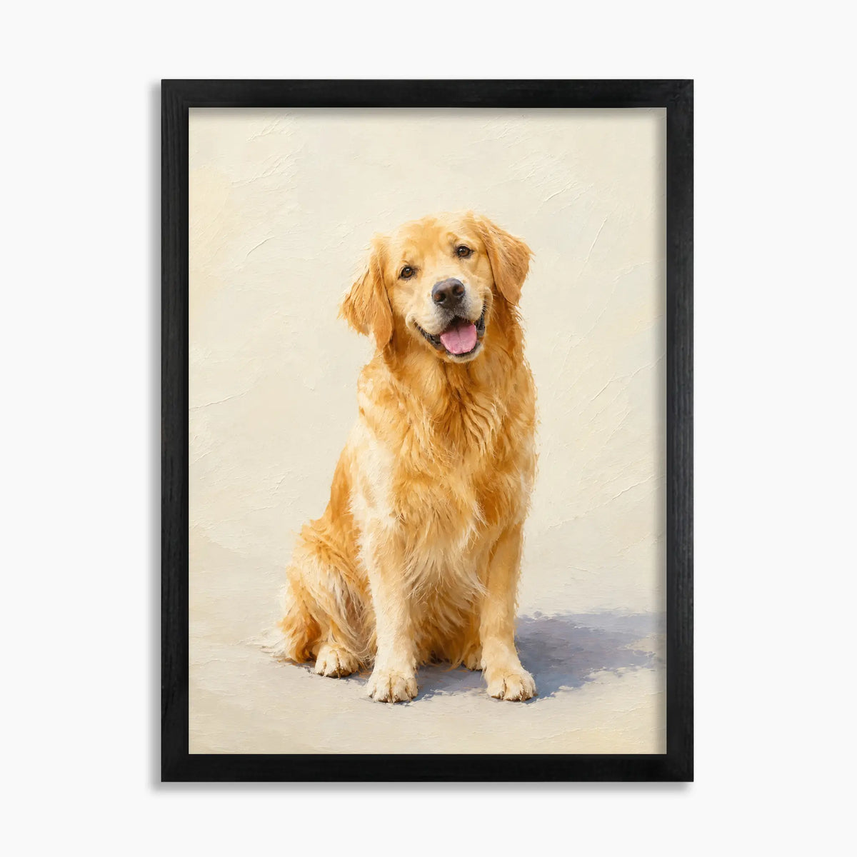 Custom oil-painting dog portrait on wood: golden retriever in classic oil style, 16x20 in black wood frame
