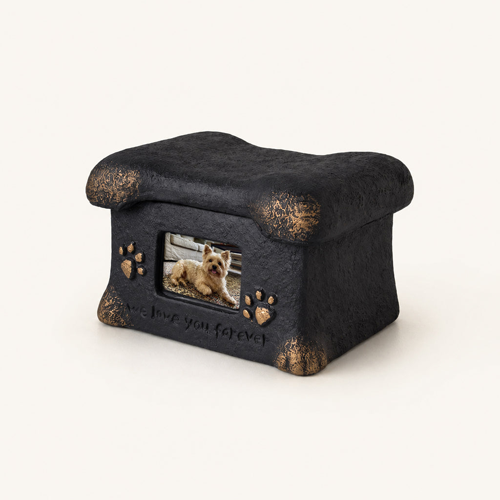 Dog Cremation Urn with Photo Frame – Personalized Cement Memorial Box