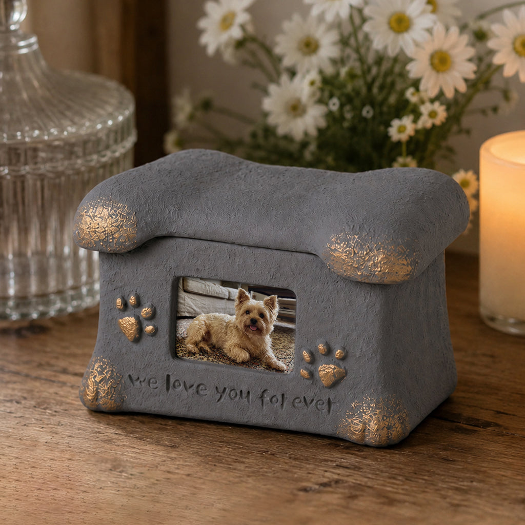 Dog Cremation Urn with Photo Frame – Personalized Cement Memorial Box