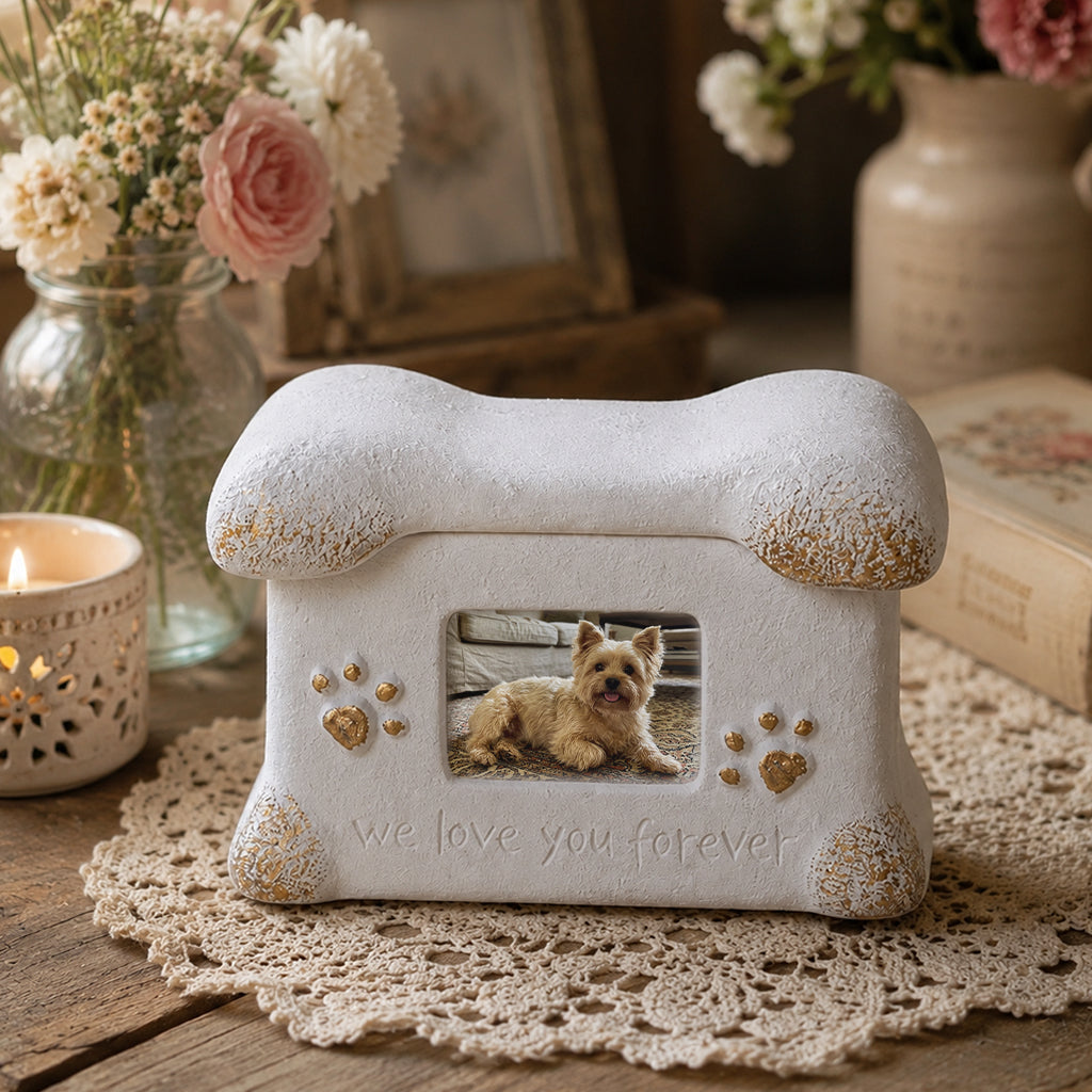 Dog Cremation Urn with Photo Frame – Personalized Cement Memorial Box