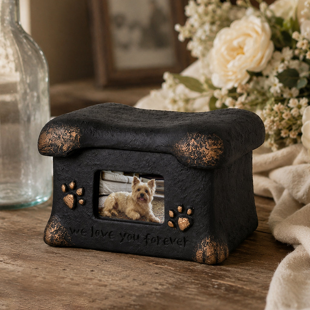 Dog Cremation Urn with Photo Frame – Personalized Cement Memorial Box