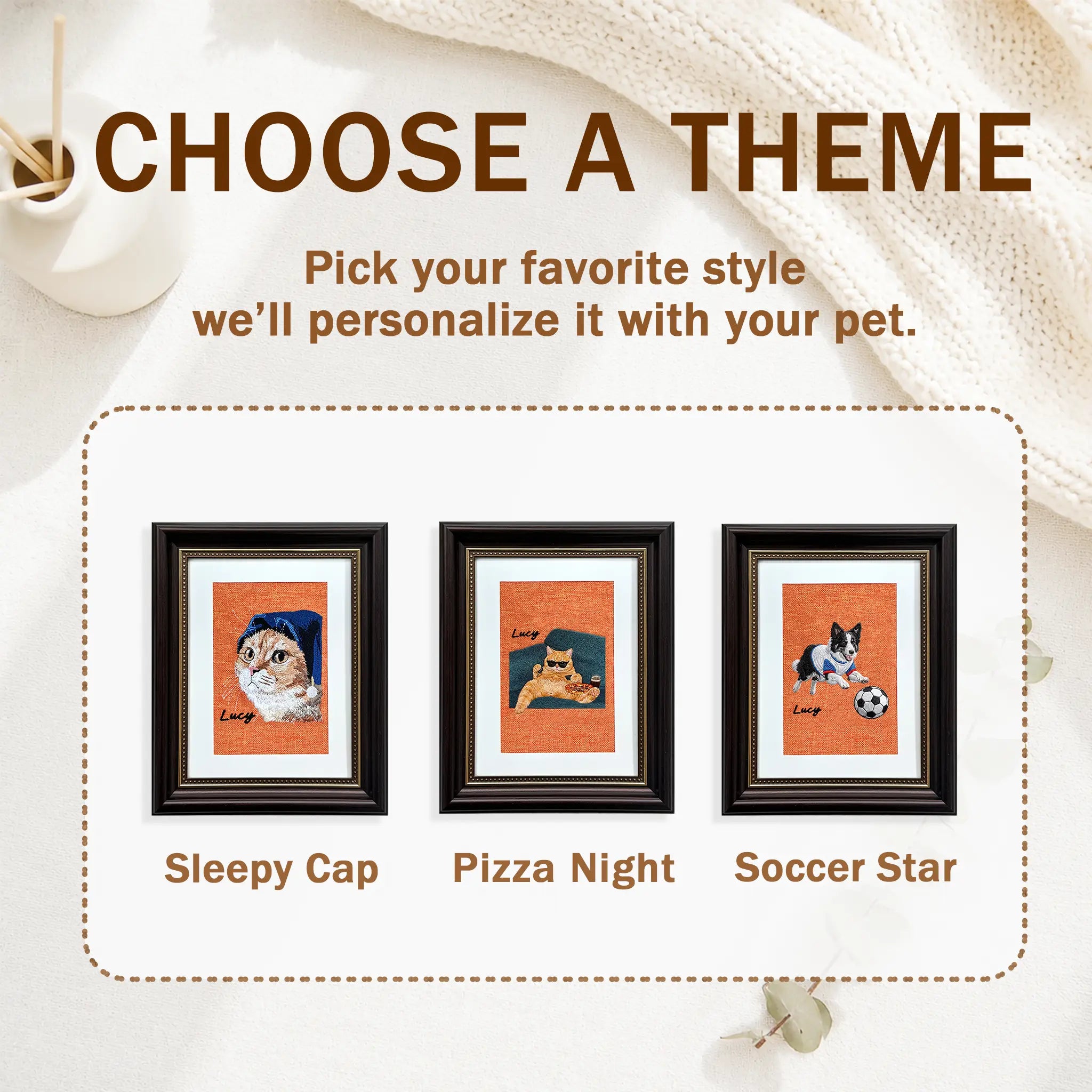Custom Funny Pet Portrait Embroidery from Photo – Framed Pet Gift