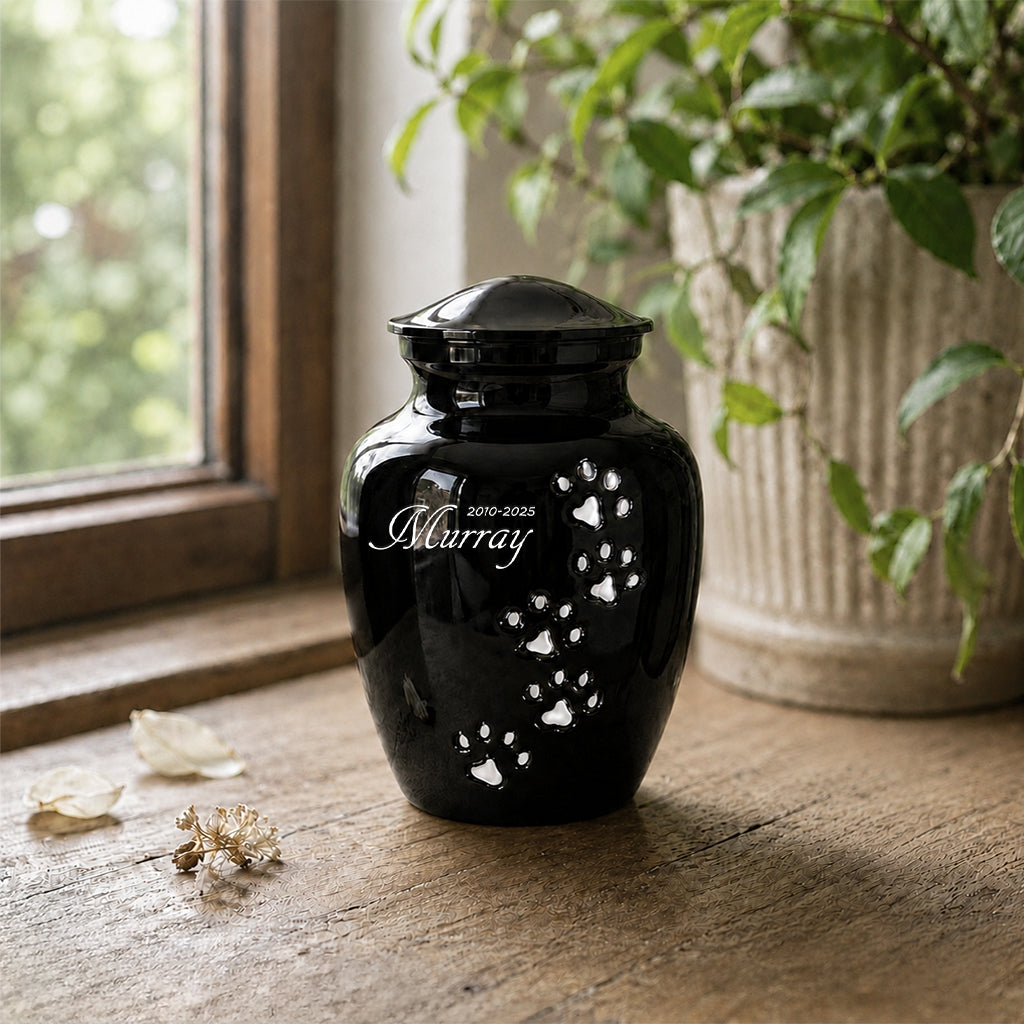 Custom Pet Cremation Urn – Paw Print with Name & Dates