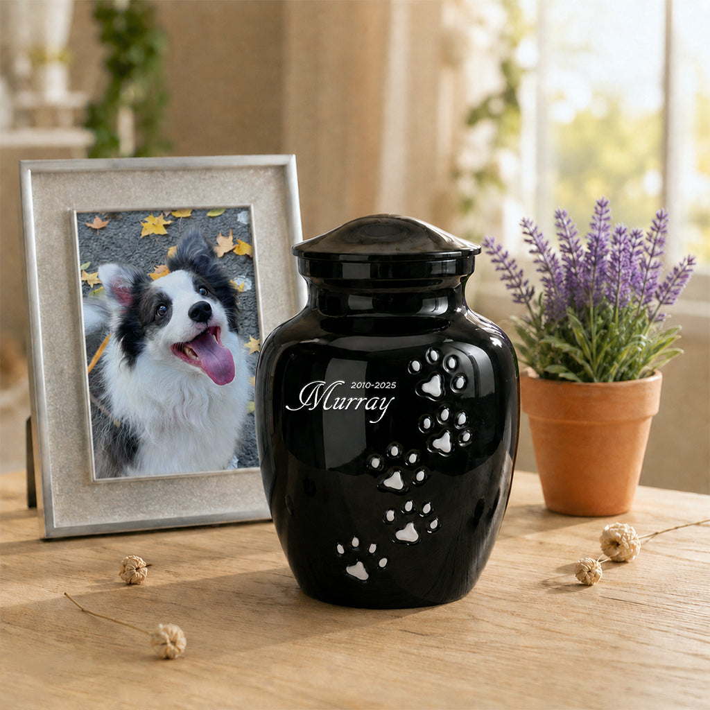Custom Pet Cremation Urn – Paw Print with Name & Dates