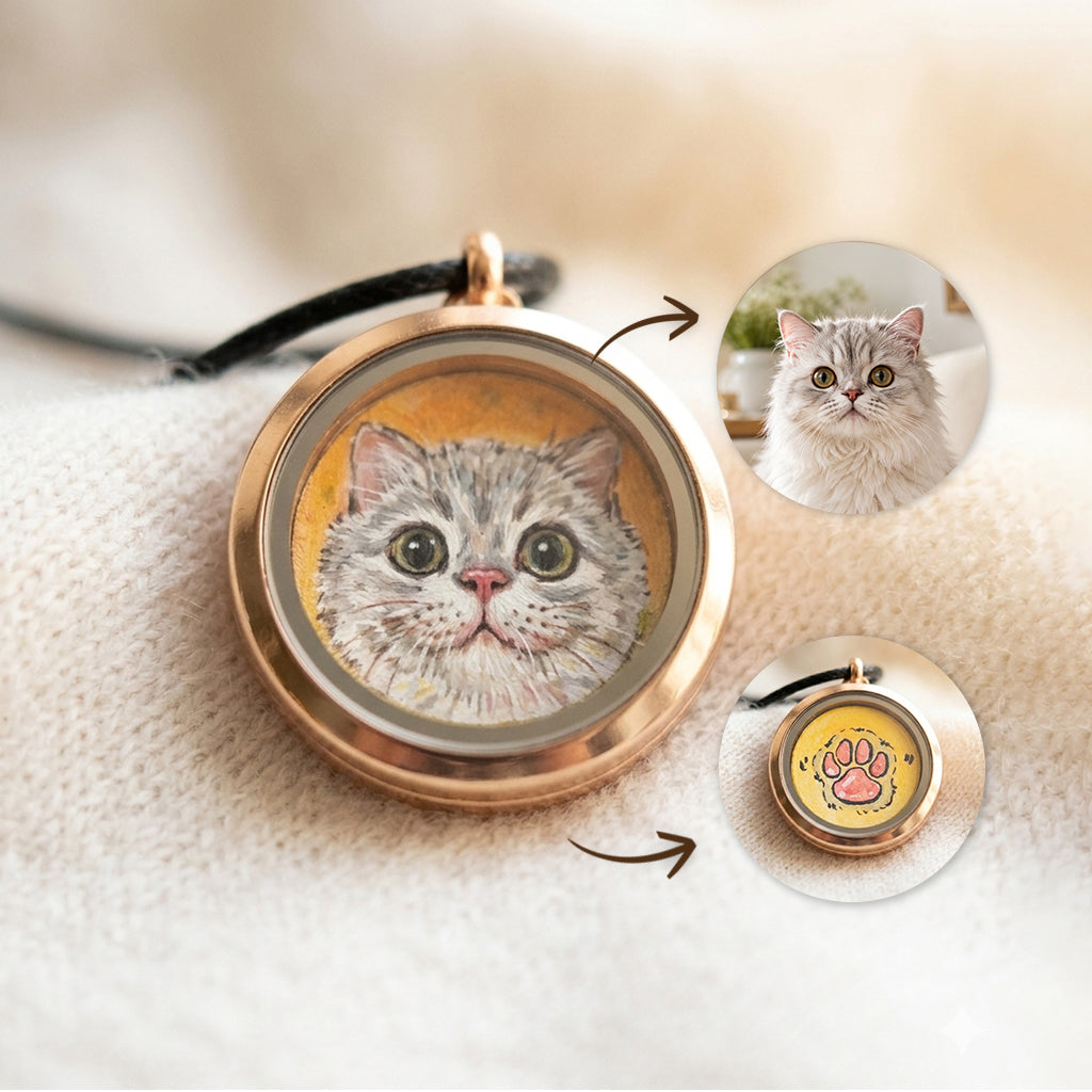 Custom Pet Portrait Locket Necklace – Hand-Painted Watercolor Pendant