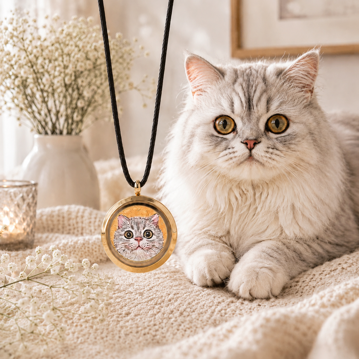 Custom Pet Portrait Locket Necklace – Hand-Painted Watercolor Pendant