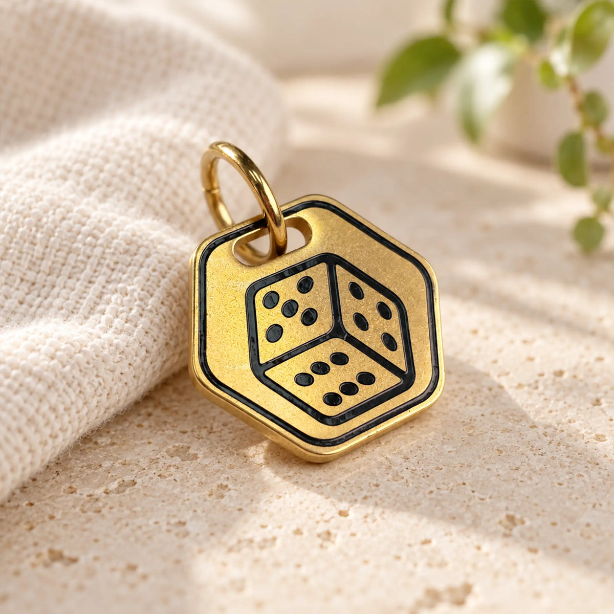 Lucky Dice Personalized Dog ID Tag – Gold-Tone Stainless Steel
