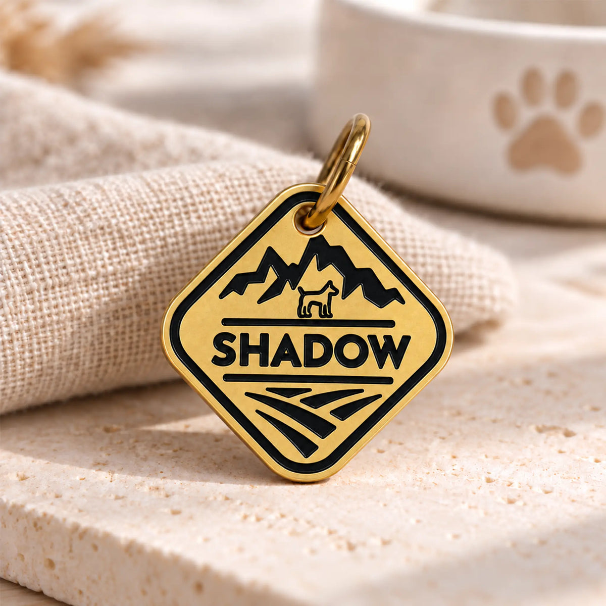 Mountain Trail Personalized Dog ID Tag – Gold-Tone Stainless Steel