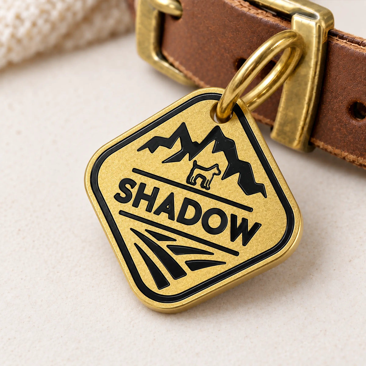 Mountain Trail Personalized Dog ID Tag – Gold-Tone Stainless Steel