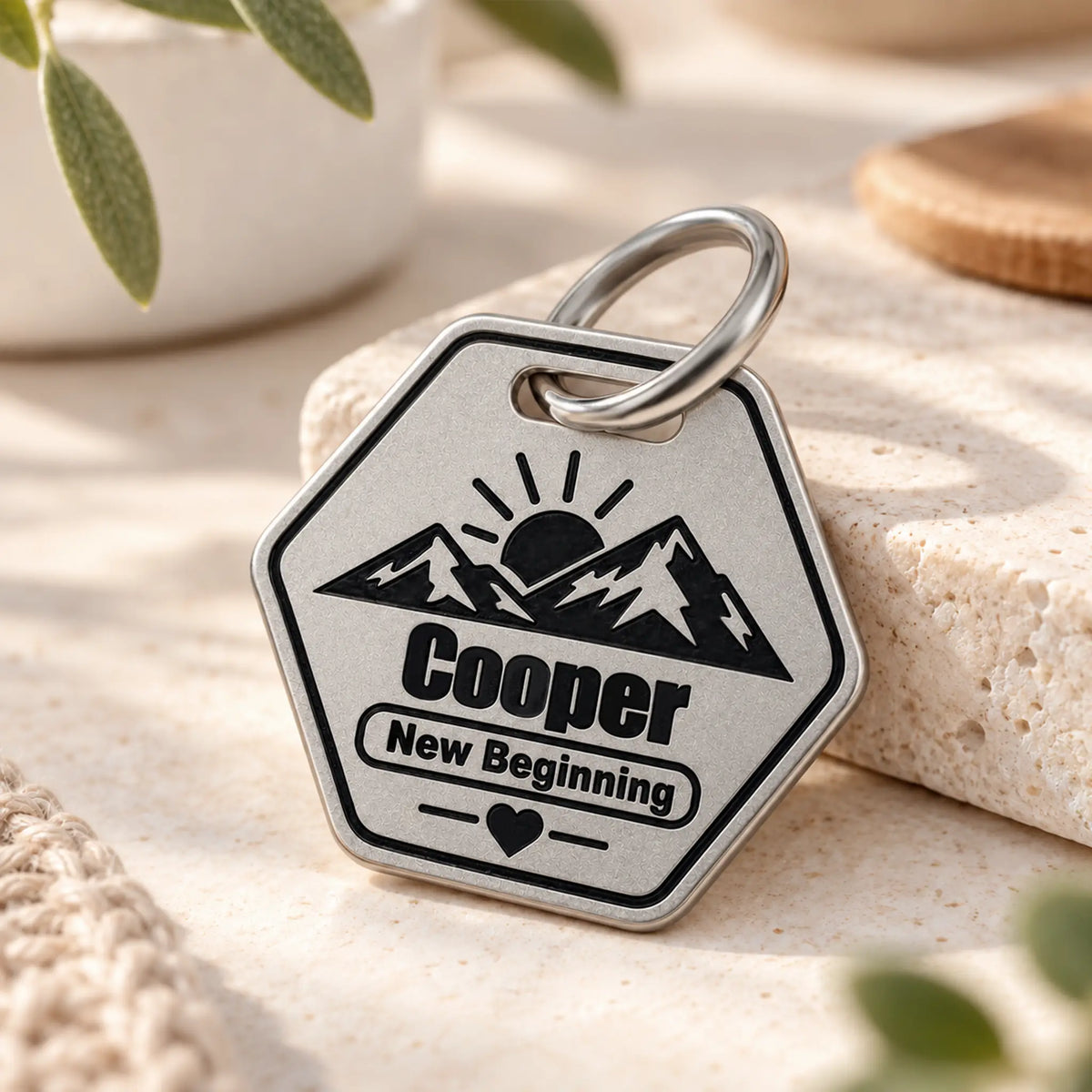 New Beginning Personalized Dog ID Tag – Mountain Sunrise