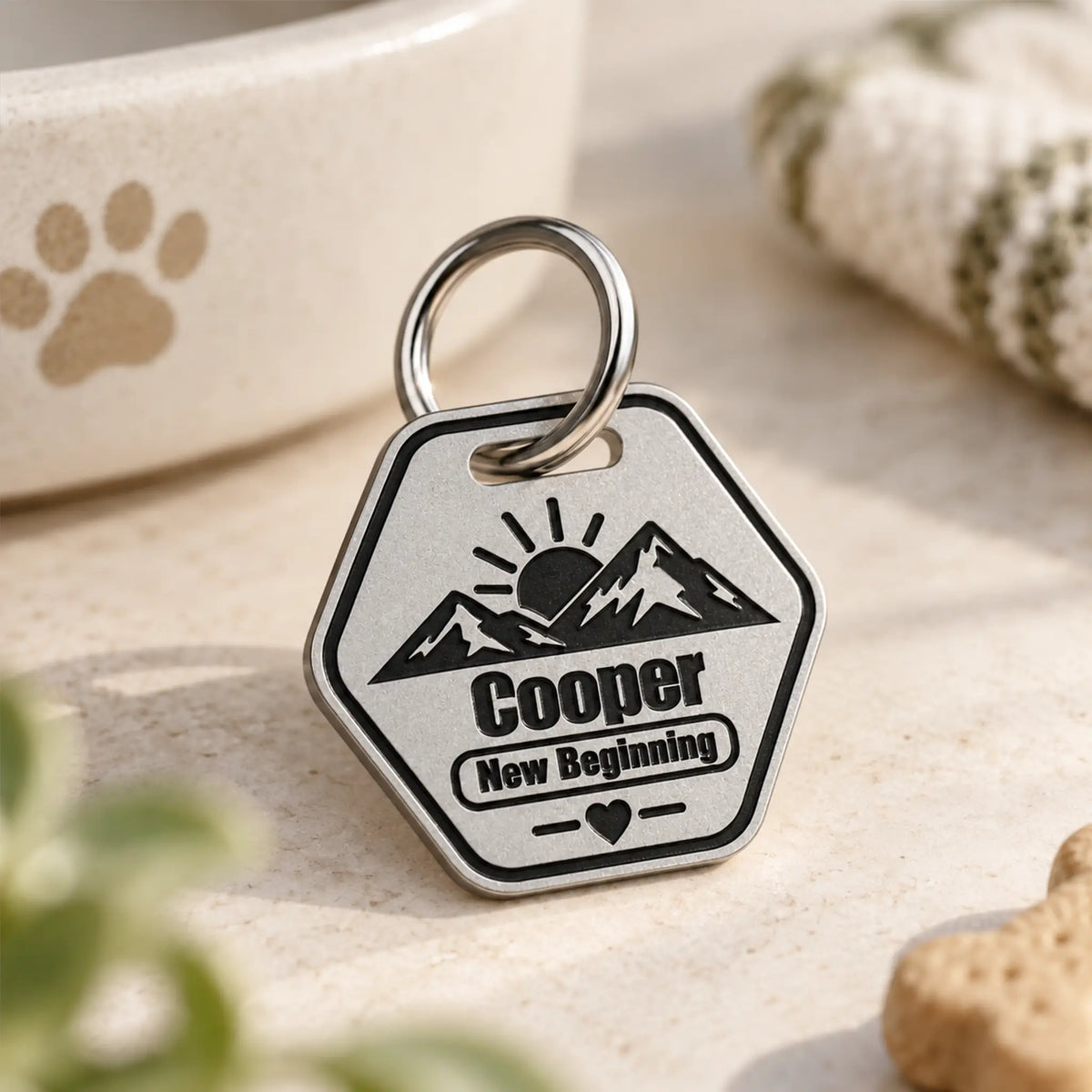 New Beginning Personalized Dog ID Tag – Mountain Sunrise