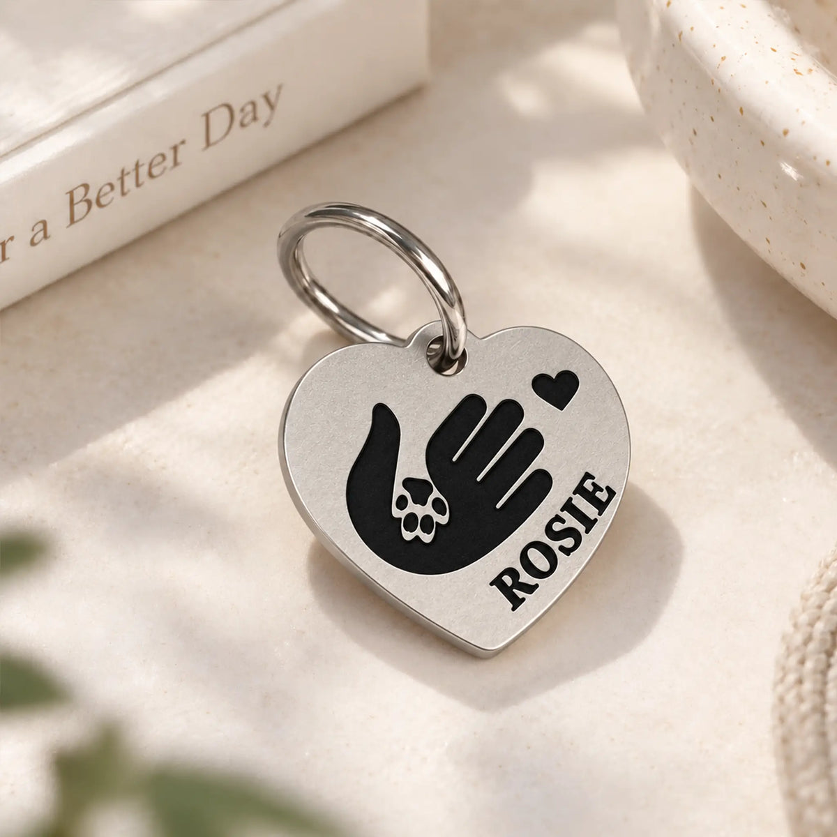 Paw in Hand Personalized Heart Dog ID Tag – Stainless Steel