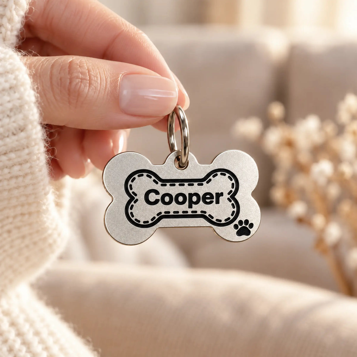 Pawprint Bone Personalized Dog ID Tag – Silver-Tone Stainless Steel