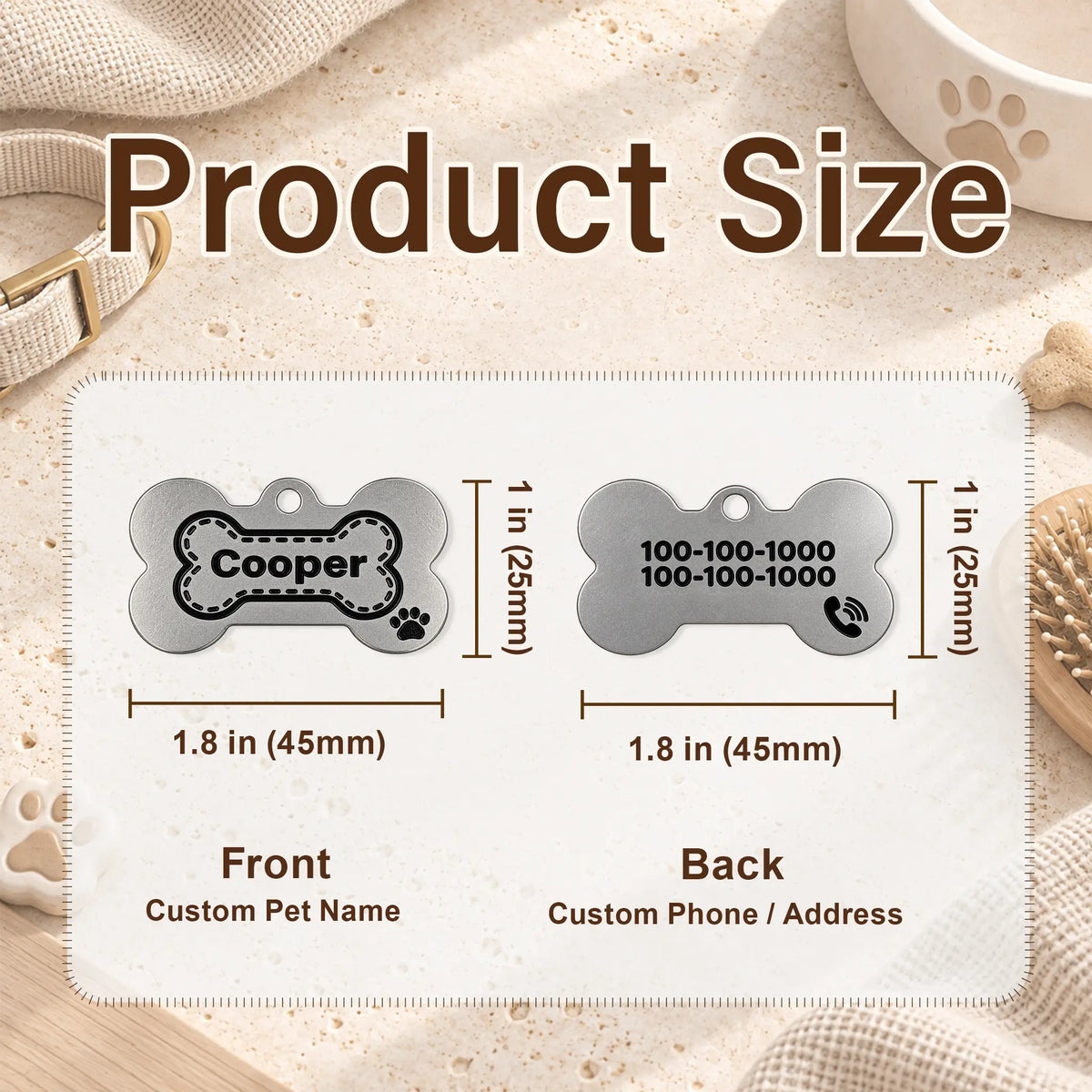 Pawprint Bone Personalized Dog ID Tag – Silver-Tone Stainless Steel