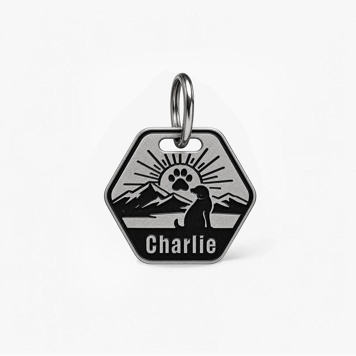 Pawprint Sunrise Personalized Dog ID Tag – Stainless Steel