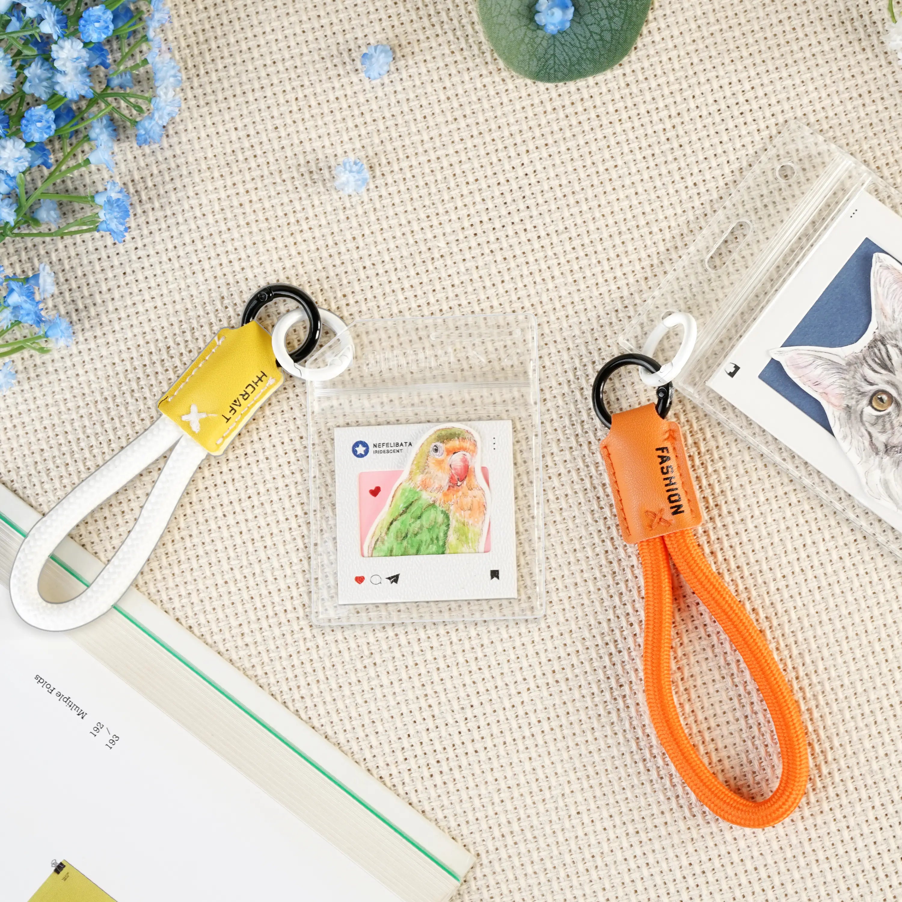 Personalized parrot portrait charm keychain with vibrant watercolor colors